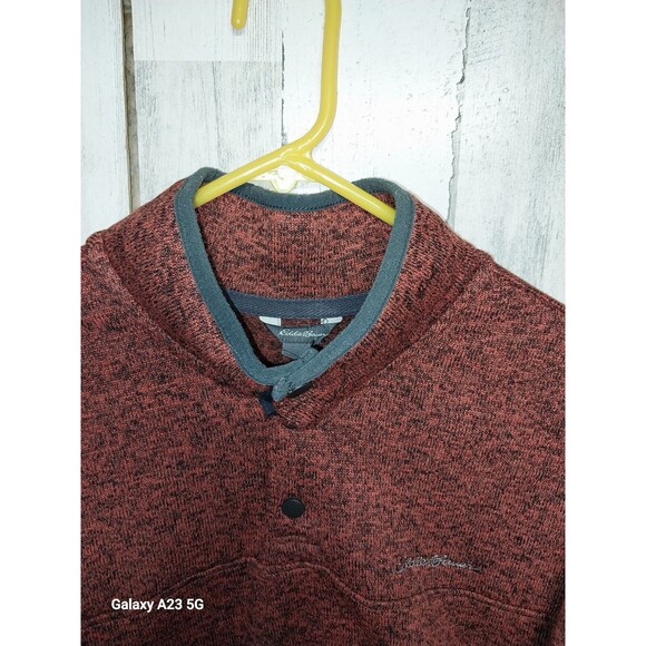 Eddie Bauer Radiator Fleece 1/4 Snap Sweater Sweatshirt Large Heather Orange - Picture 4 of 8